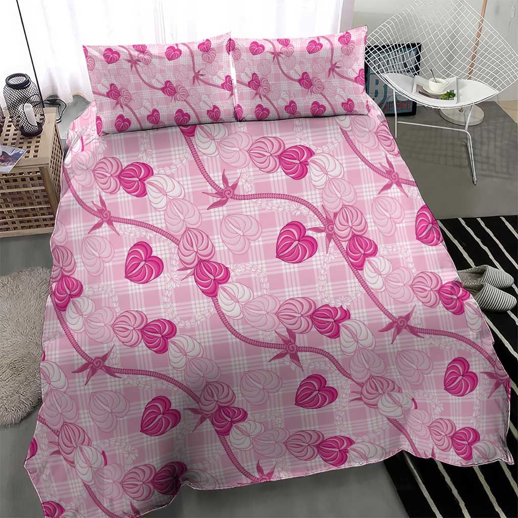 Anthurium Pikake Ti Leaf Palaka Bedding Set Pink Version LT01 - Polynesian Pride