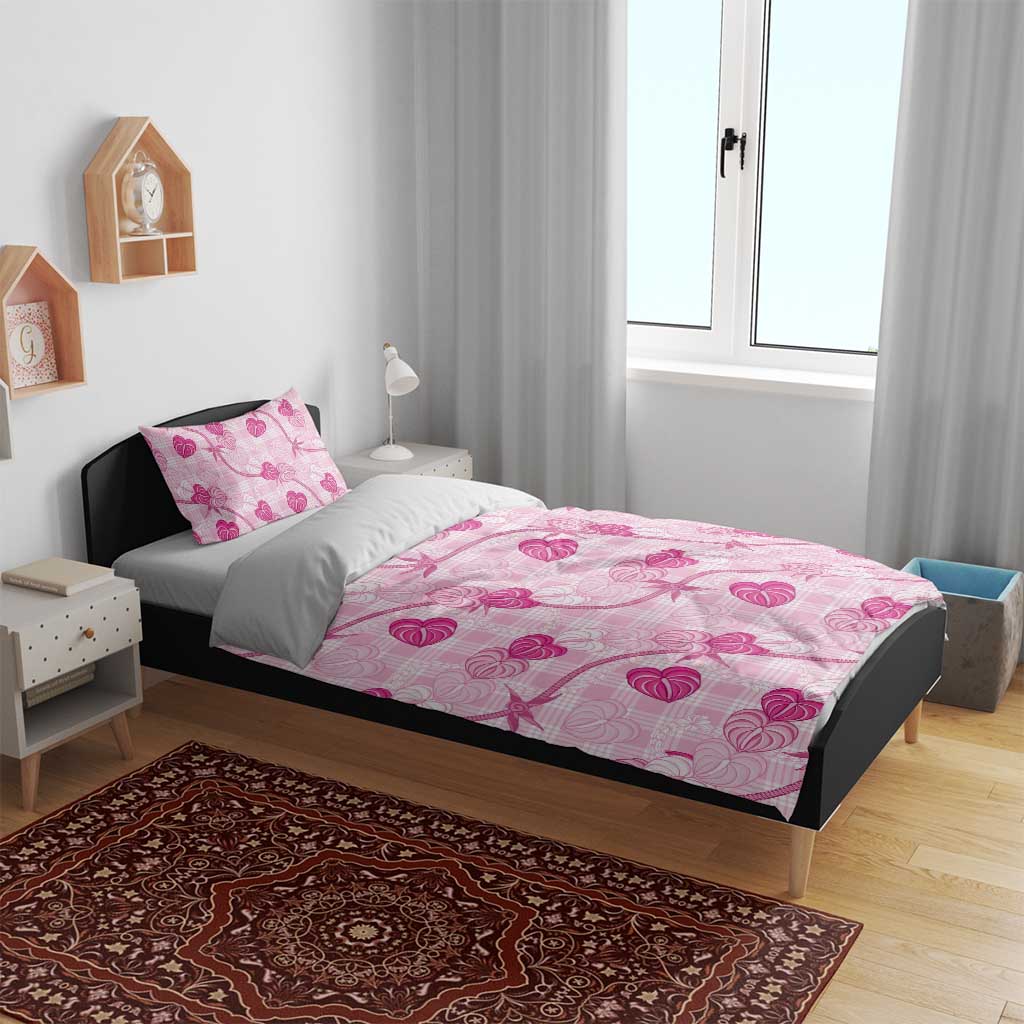 Anthurium Pikake Ti Leaf Palaka Bedding Set Pink Version LT01 - Polynesian Pride