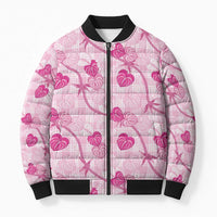Anthurium Pikake Ti Leaf Palaka Bomber Puffer Jacket Pink Version LT01 Unisex Pink - Polynesian Pride