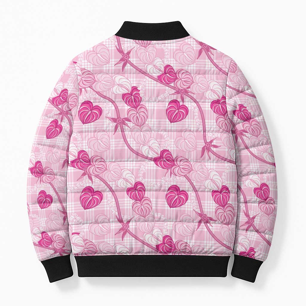 Anthurium Pikake Ti Leaf Palaka Bomber Puffer Jacket Pink Version LT01 - Polynesian Pride