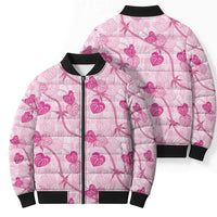 Anthurium Pikake Ti Leaf Palaka Bomber Puffer Jacket Pink Version LT01 - Polynesian Pride