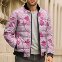 Anthurium Pikake Ti Leaf Palaka Bomber Puffer Jacket Pink Version LT01 - Polynesian Pride