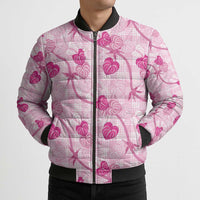 Anthurium Pikake Ti Leaf Palaka Bomber Puffer Jacket Pink Version LT01 - Polynesian Pride