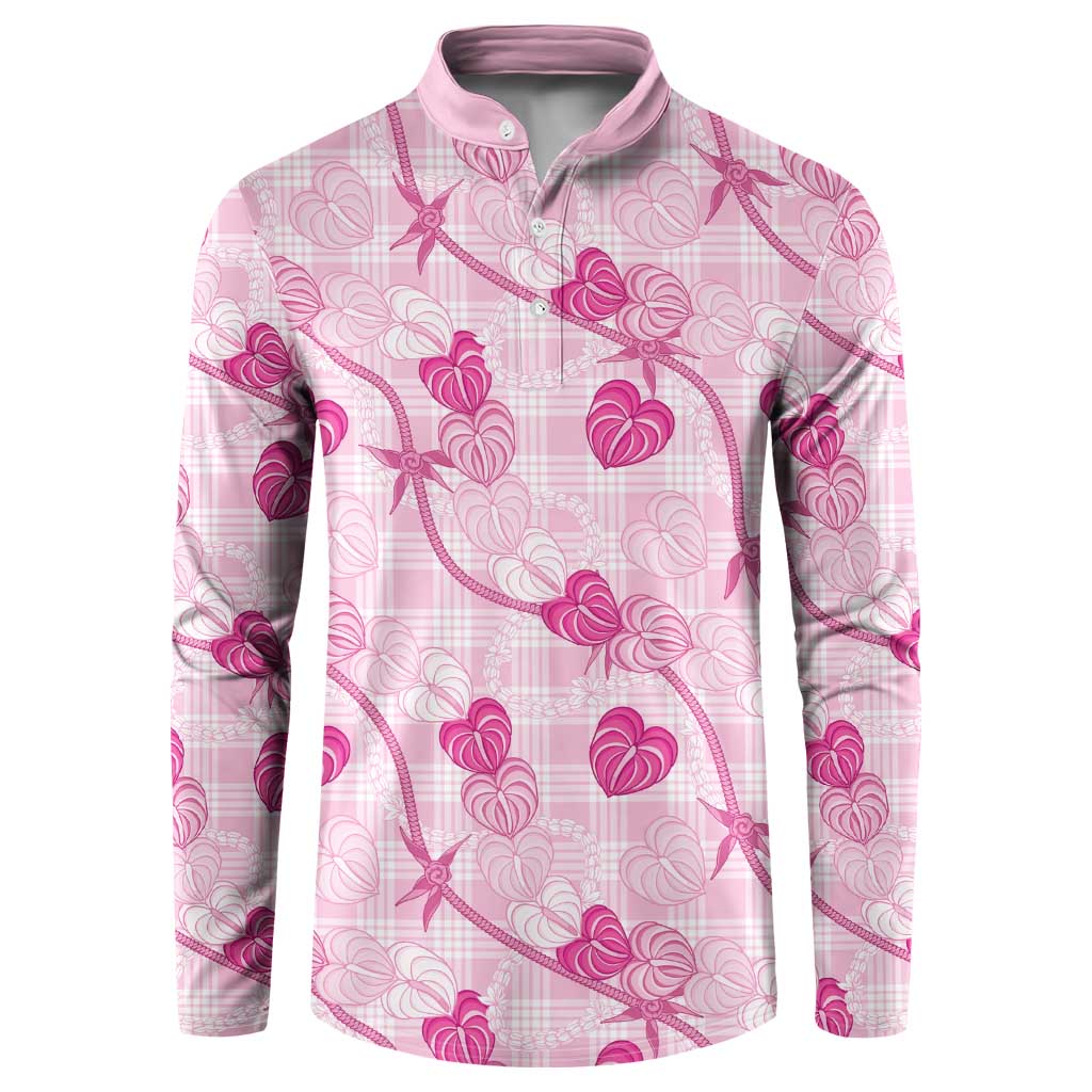 Anthurium Pikake Ti Leaf Palaka Button Sweatshirt Pink Version LT01 Pink - Polynesian Pride