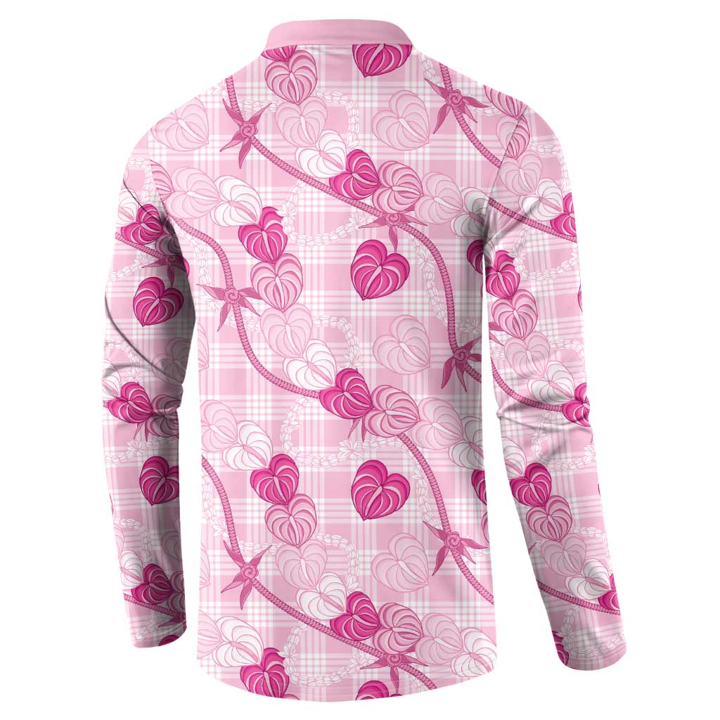 Anthurium Pikake Ti Leaf Palaka Button Sweatshirt Pink Version LT01 - Polynesian Pride