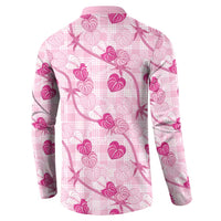 Anthurium Pikake Ti Leaf Palaka Button Sweatshirt Pink Version LT01 - Polynesian Pride
