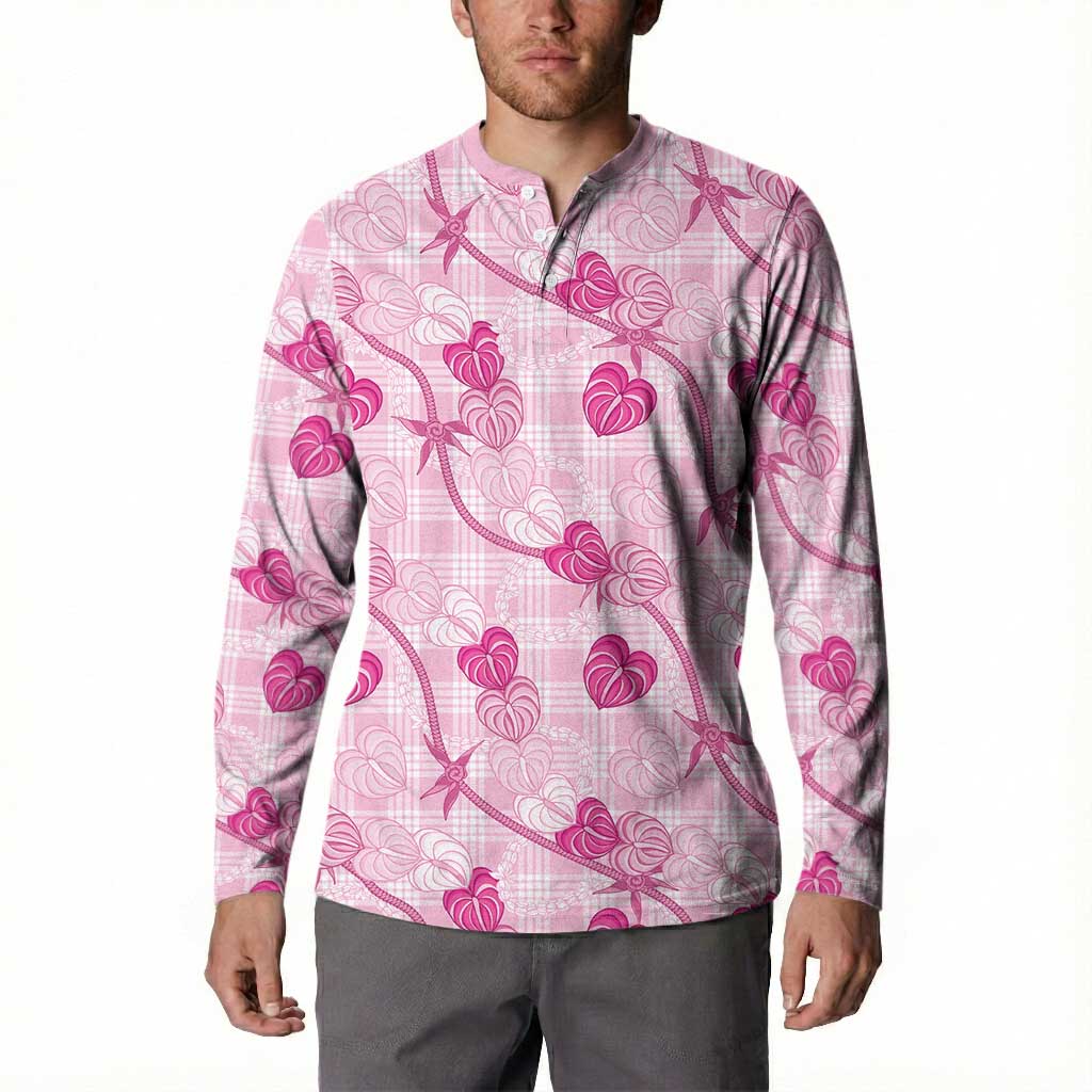 Anthurium Pikake Ti Leaf Palaka Button Sweatshirt Pink Version LT01 - Polynesian Pride