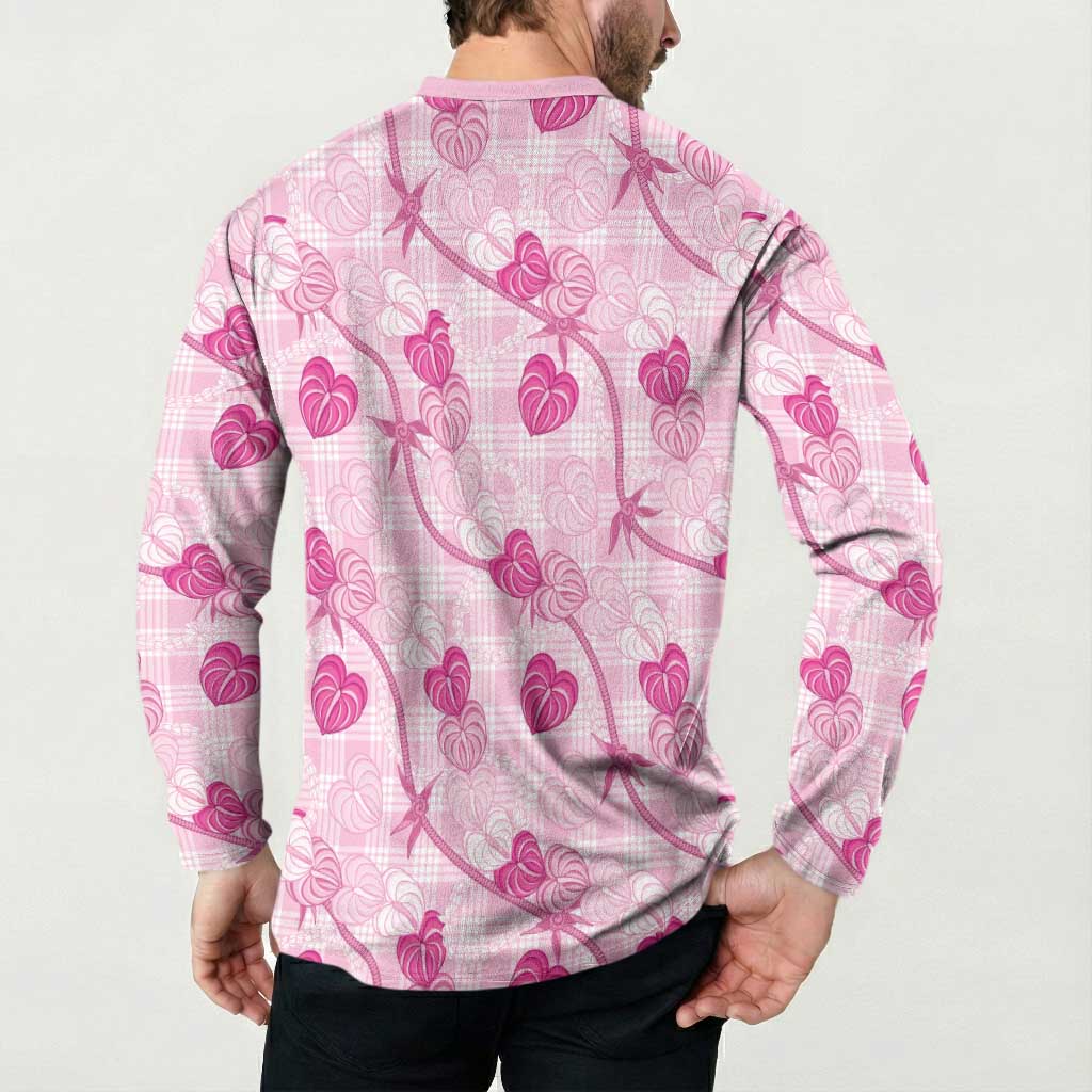 Anthurium Pikake Ti Leaf Palaka Button Sweatshirt Pink Version LT01 - Polynesian Pride
