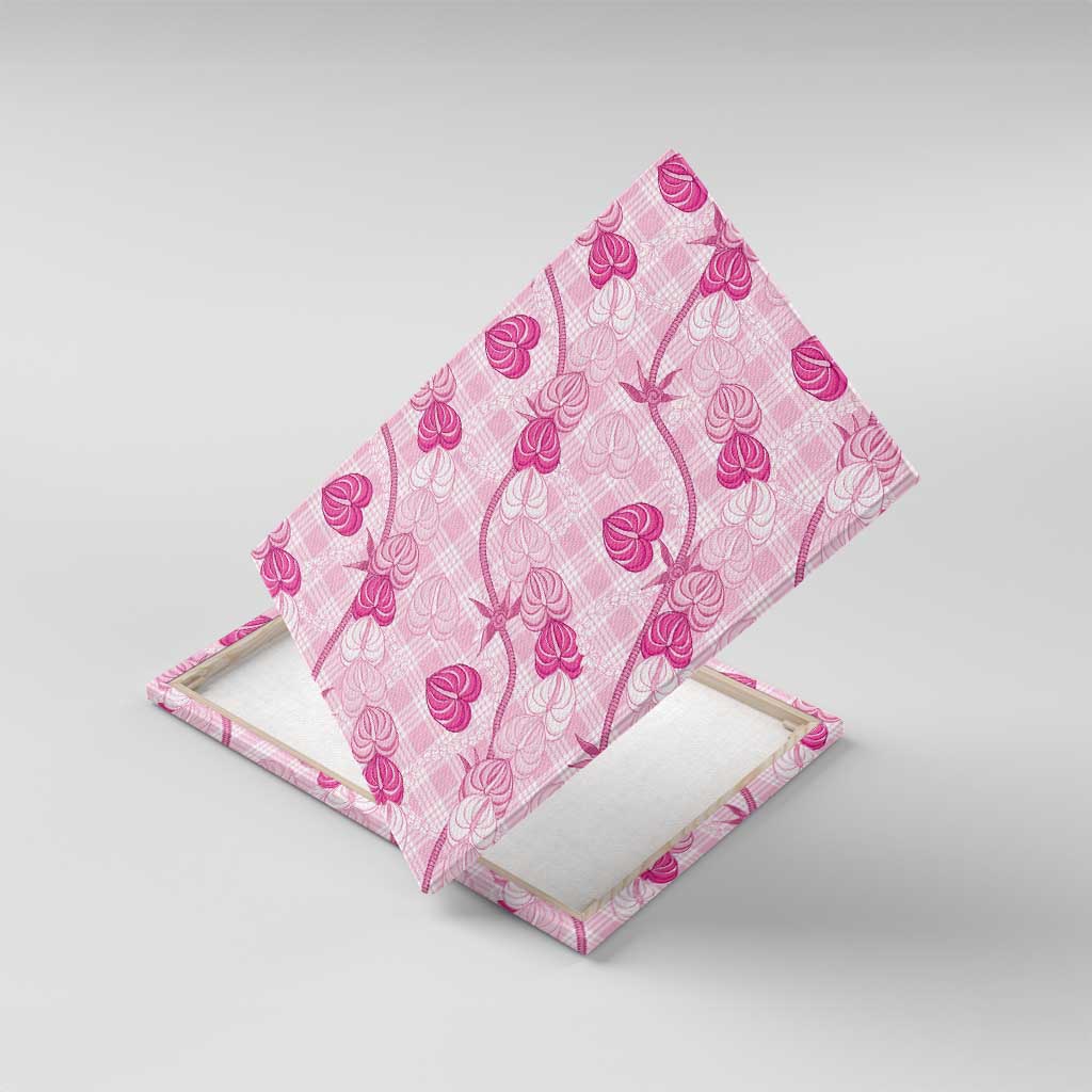 Anthurium Pikake Ti Leaf Palaka Canvas Wall Art Pink Version LT01 With Frame Pink - Polynesian Pride