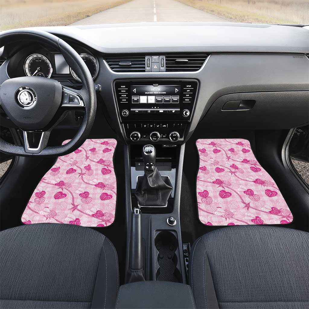 Anthurium Pikake Ti Leaf Palaka Car Mats Pink Version LT01 Set 2pcs - Front Pink - Polynesian Pride