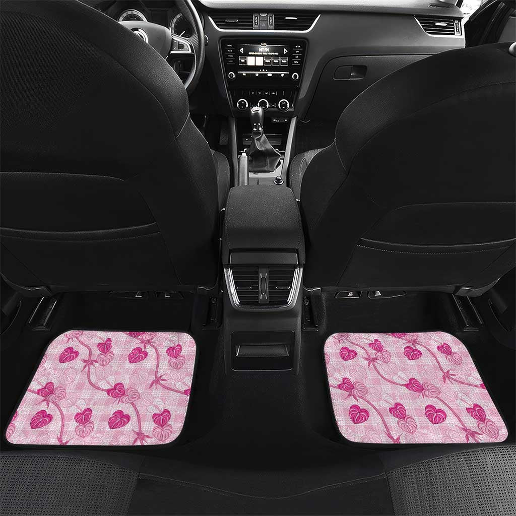 Anthurium Pikake Ti Leaf Palaka Car Mats Pink Version LT01 Set 2pcs - Back Pink - Polynesian Pride