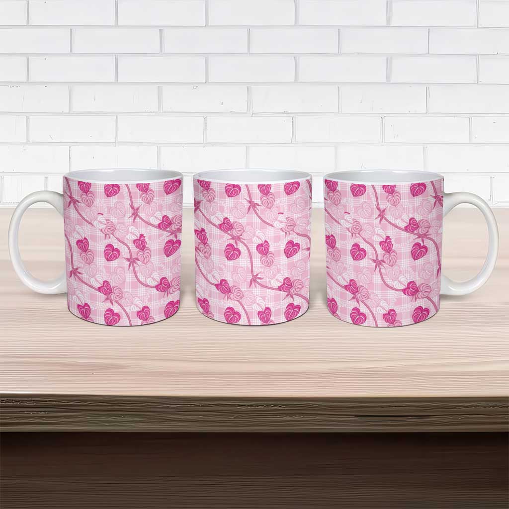Anthurium Pikake Ti Leaf Palaka Ceramic Mug Pink Version LT01 - Polynesian Pride
