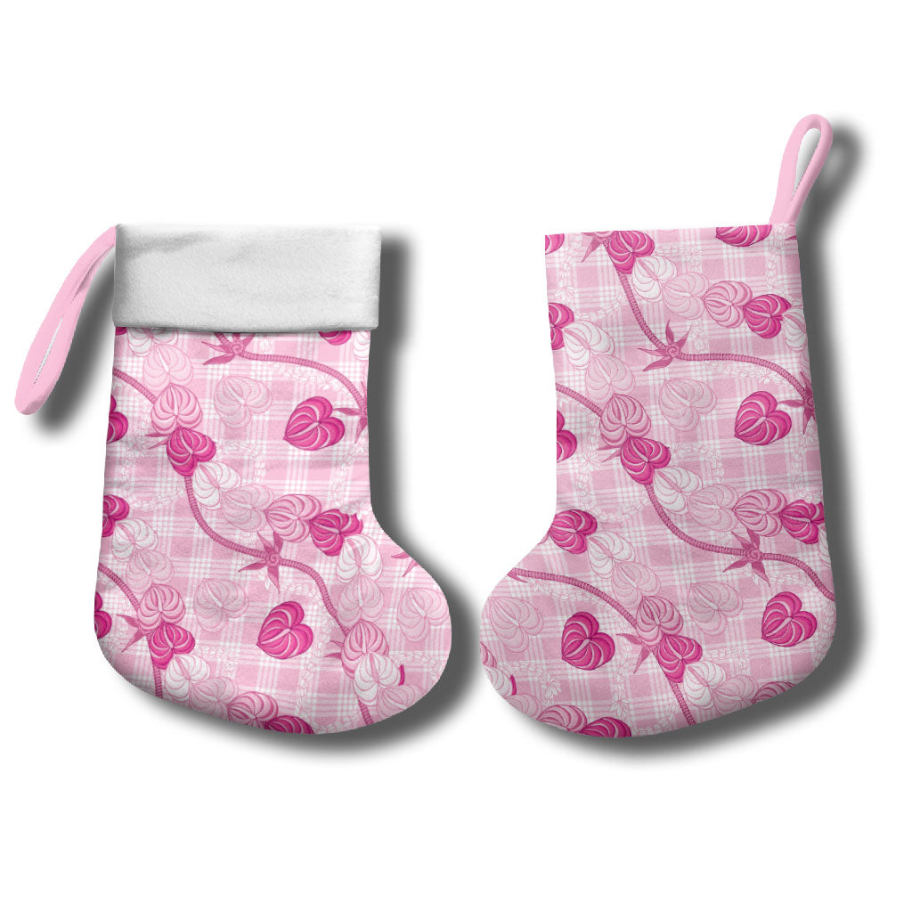 Anthurium Pikake Ti Leaf Palaka Christmas Stocking Pink Version LT01 - Polynesian Pride