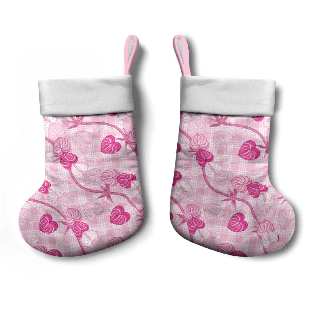 Anthurium Pikake Ti Leaf Palaka Christmas Stocking Pink Version LT01 - Polynesian Pride