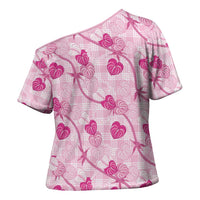 Anthurium Pikake Ti Leaf Palaka Cross Shoulder Shirt Pink Version LT01 - Polynesian Pride