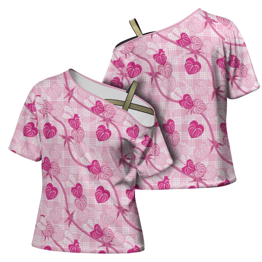 Anthurium Pikake Ti Leaf Palaka Cross Shoulder Shirt Pink Version LT01 - Polynesian Pride