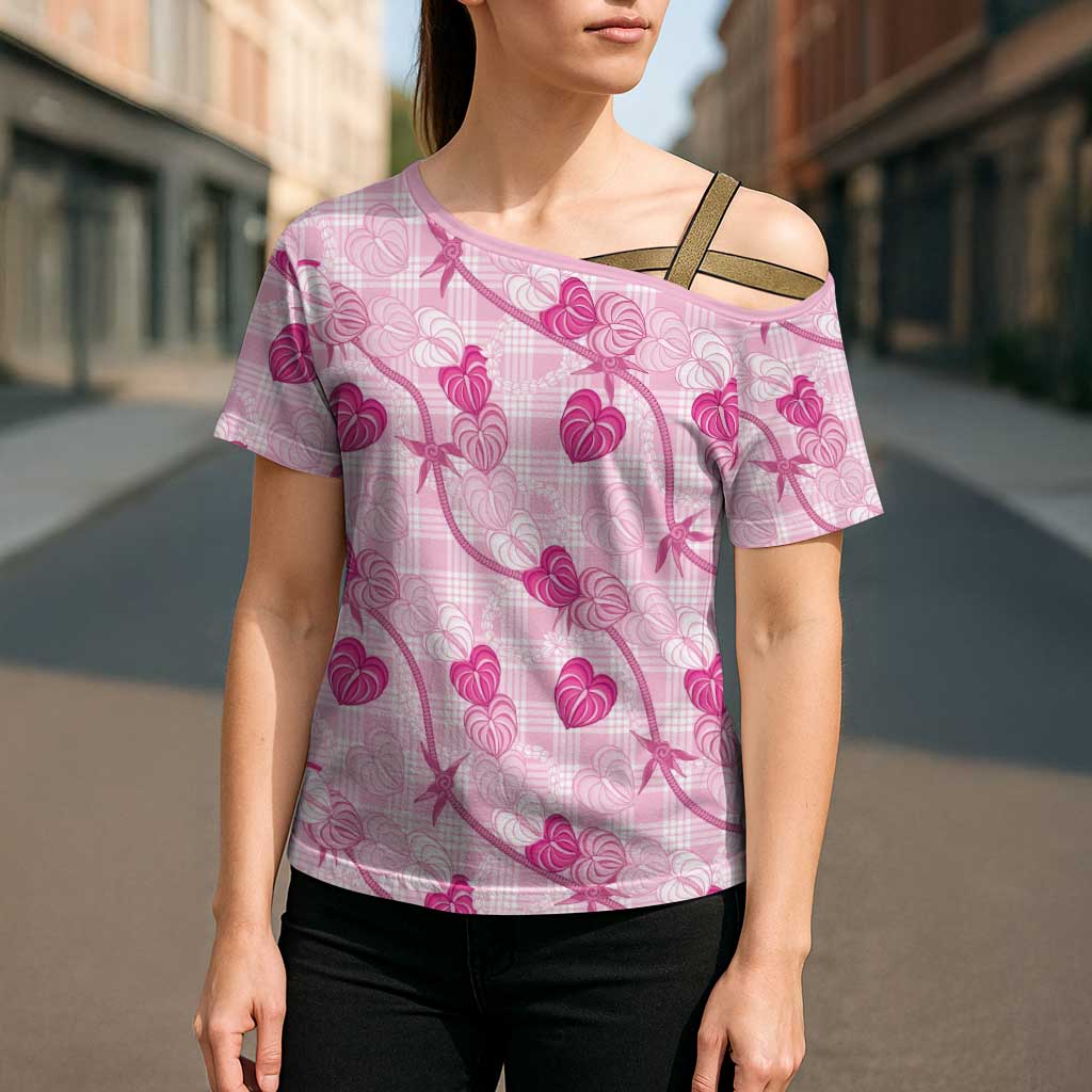 Anthurium Pikake Ti Leaf Palaka Cross Shoulder Shirt Pink Version LT01 - Polynesian Pride