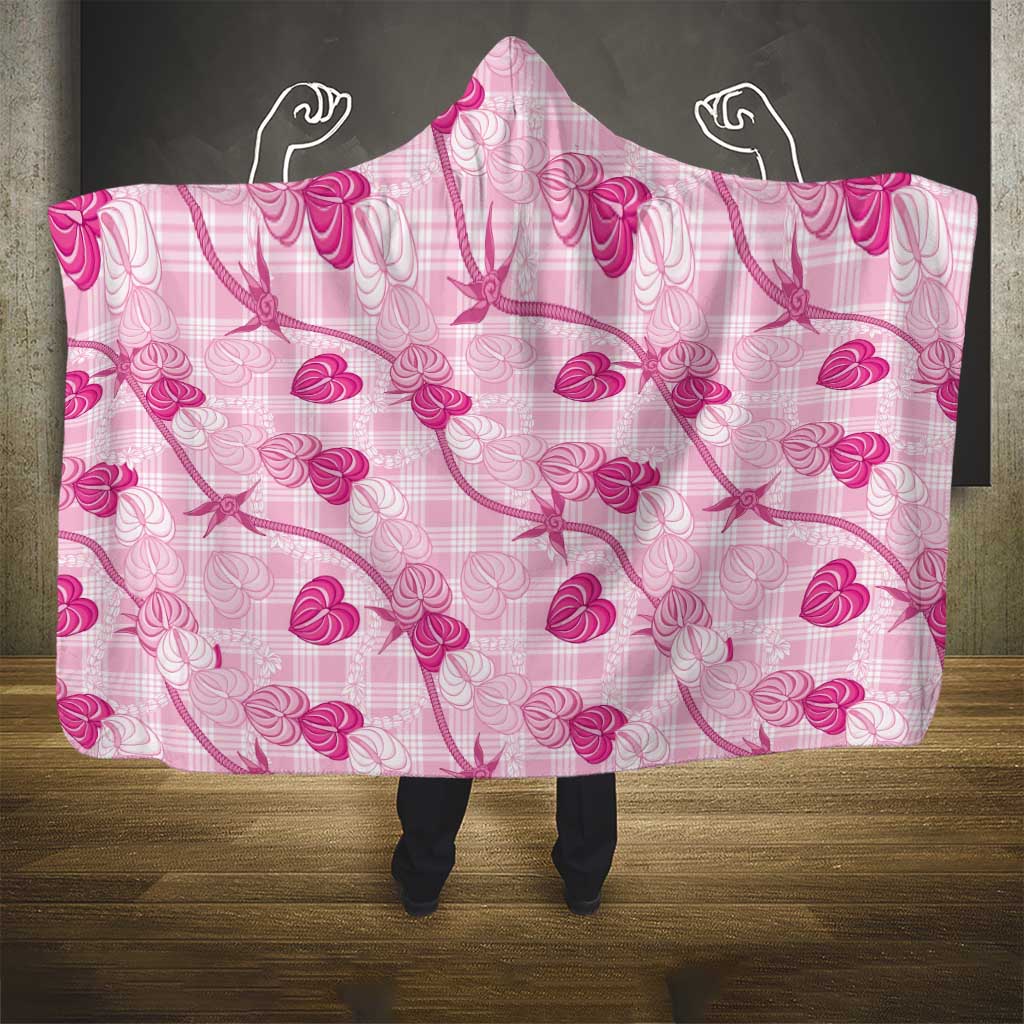 Anthurium Pikake Ti Leaf Palaka Hooded Blanket Pink Version LT01 - Polynesian Pride