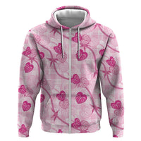 Anthurium Pikake Ti Leaf Palaka Hoodie Pink Version LT01 Zip Hoodie Pink - Polynesian Pride