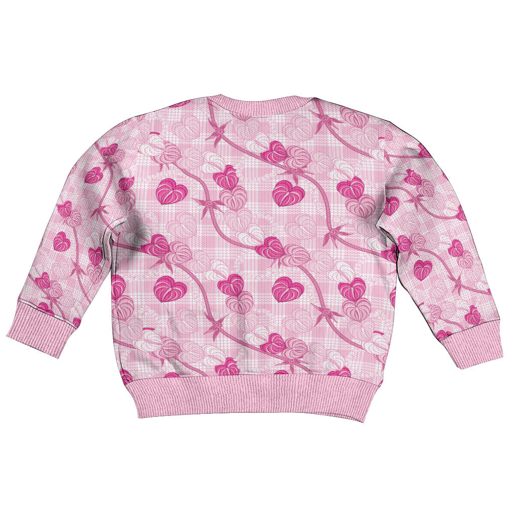 Anthurium Pikake Ti Leaf Palaka Kid Ugly Christmas Sweater Pink Version LT01 - Polynesian Pride