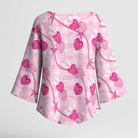 Anthurium Pikake Ti Leaf Palaka Kimono Sleeve Blouse Pink Version LT01 - Polynesian Pride