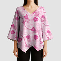 Anthurium Pikake Ti Leaf Palaka Kimono Sleeve Blouse Pink Version LT01 - Polynesian Pride