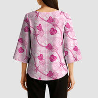 Anthurium Pikake Ti Leaf Palaka Kimono Sleeve Blouse Pink Version LT01 - Polynesian Pride