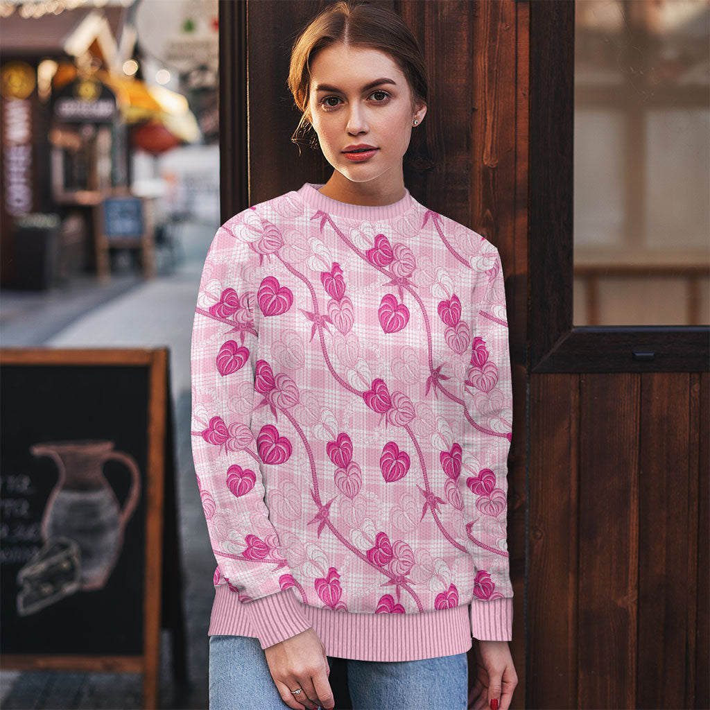 Anthurium Pikake Ti Leaf Palaka Ugly Christmas Sweater Pink Version LT01 - Polynesian Pride