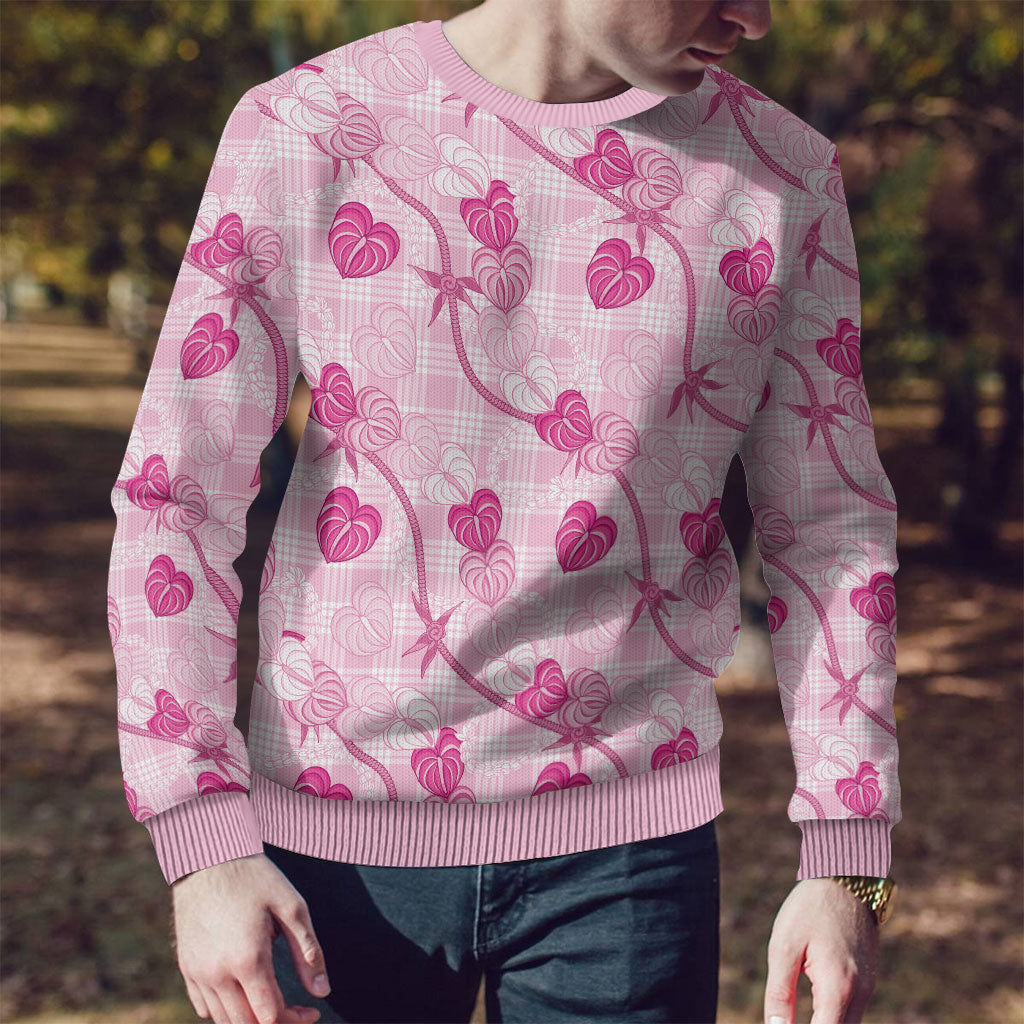 Anthurium Pikake Ti Leaf Palaka Ugly Christmas Sweater Pink Version LT01 - Polynesian Pride