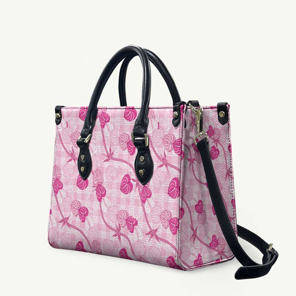 Anthurium Pikake Ti Leaf Palaka Leather Bag Pink Version LT01 Pink - Polynesian Pride