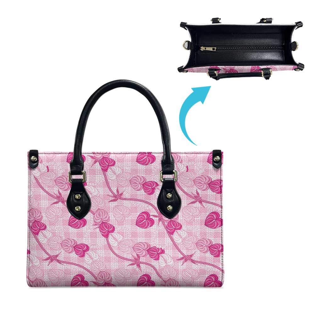 Anthurium Pikake Ti Leaf Palaka Leather Bag Pink Version LT01 - Polynesian Pride