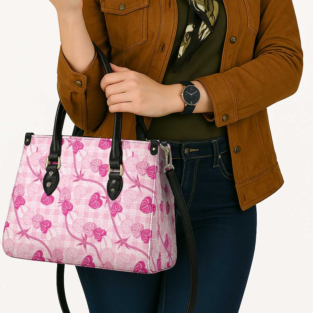 Anthurium Pikake Ti Leaf Palaka Leather Bag Pink Version LT01 - Polynesian Pride