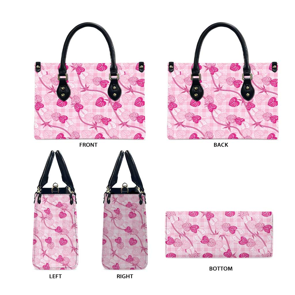 Anthurium Pikake Ti Leaf Palaka Leather Bag Pink Version LT01 - Polynesian Pride