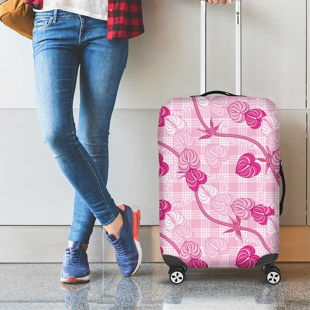 Anthurium Pikake Ti Leaf Palaka Luggage Cover Pink Version LT01 - Polynesian Pride