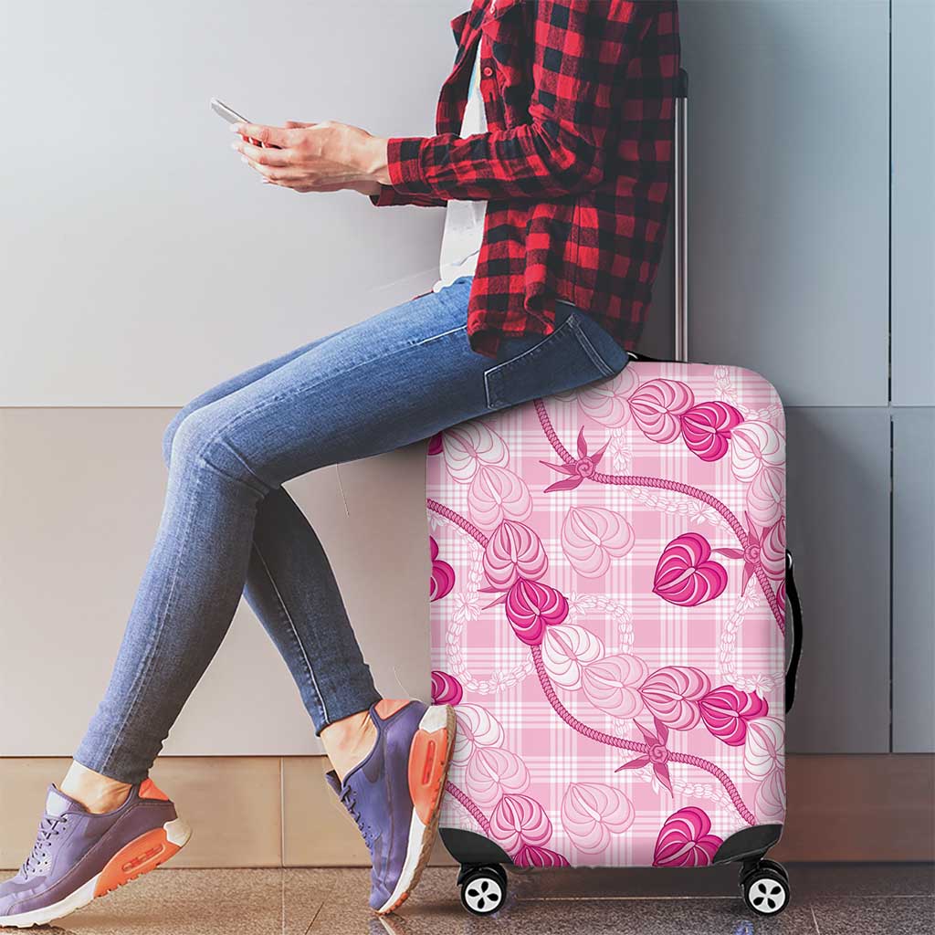 Anthurium Pikake Ti Leaf Palaka Luggage Cover Pink Version LT01 - Polynesian Pride