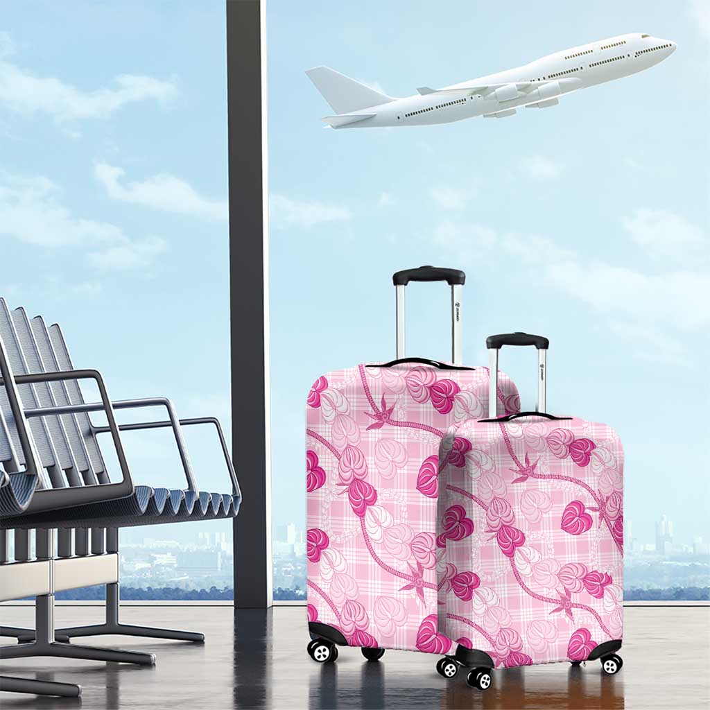 Anthurium Pikake Ti Leaf Palaka Luggage Cover Pink Version LT01 - Polynesian Pride