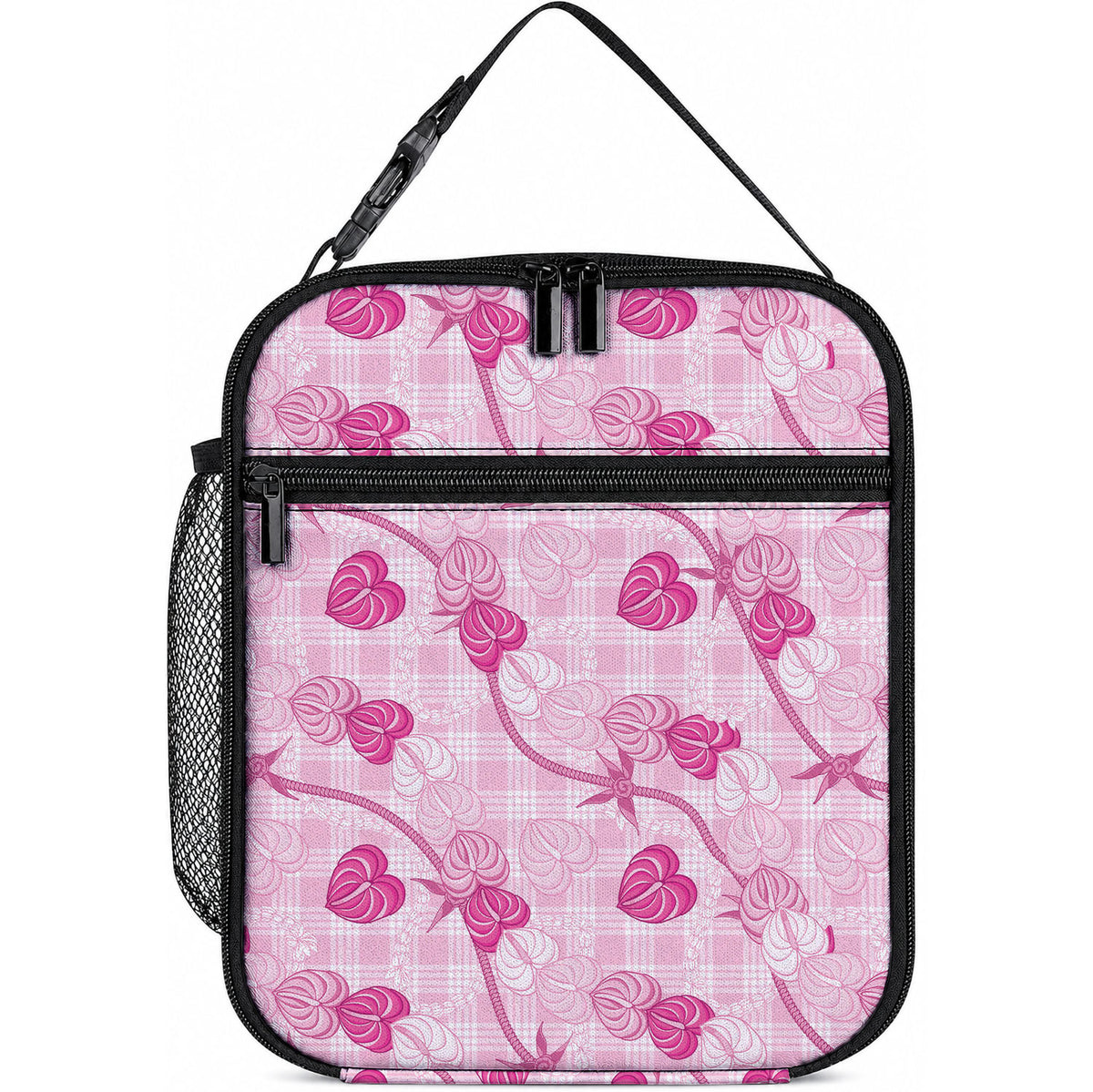 Anthurium Pikake Ti Leaf Palaka Lunch Bag Pink Version LT01 10.2 × 8.3 × 4.3 inch Pink - Polynesian Pride