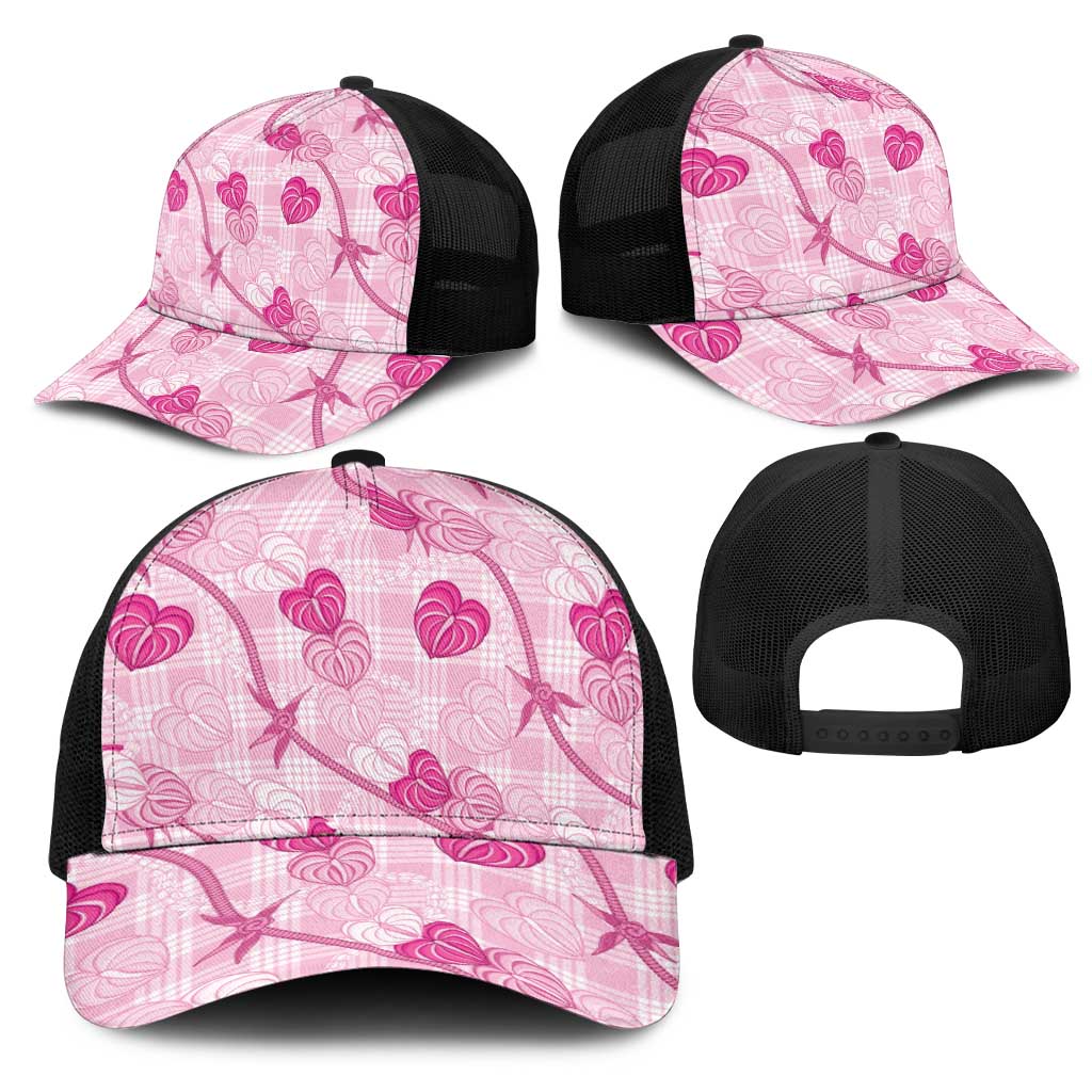 Anthurium Pikake Ti Leaf Palaka Mesh Trucker Cap Pink Version LT01 - Polynesian Pride
