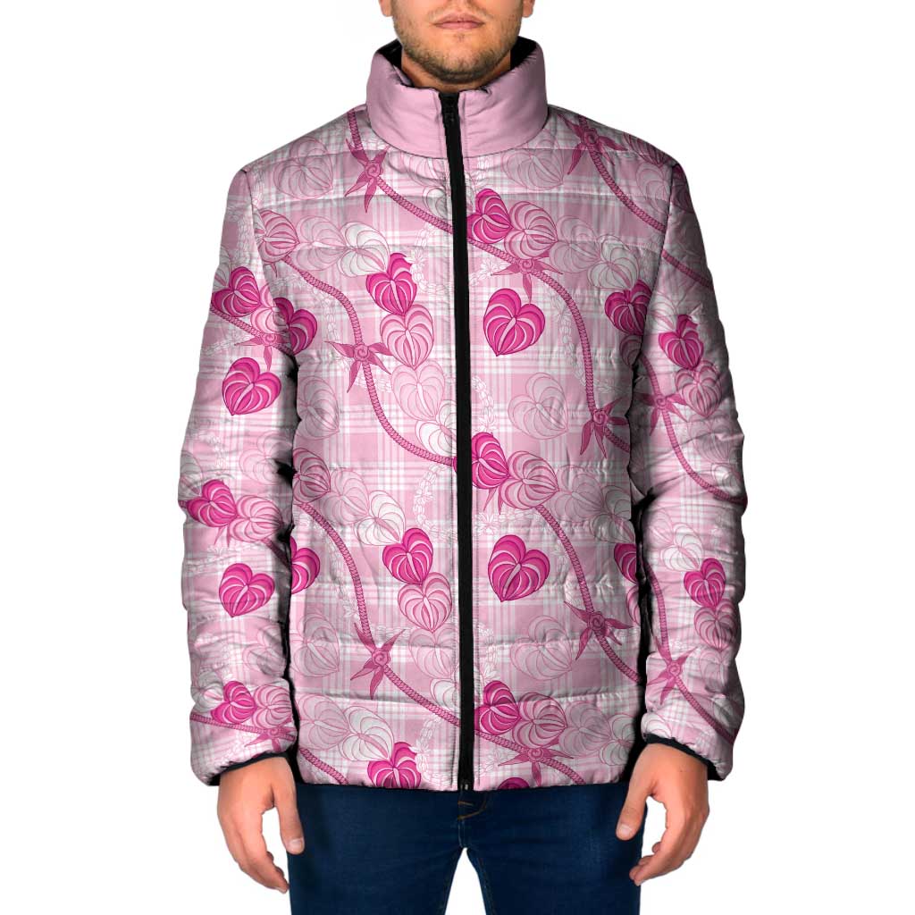 Anthurium Pikake Ti Leaf Palaka Padded Jacket Pink Version LT01 Men Pink - Polynesian Pride