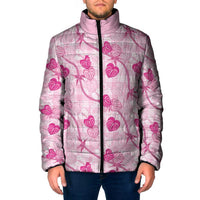 Anthurium Pikake Ti Leaf Palaka Padded Jacket Pink Version LT01 Men Pink - Polynesian Pride