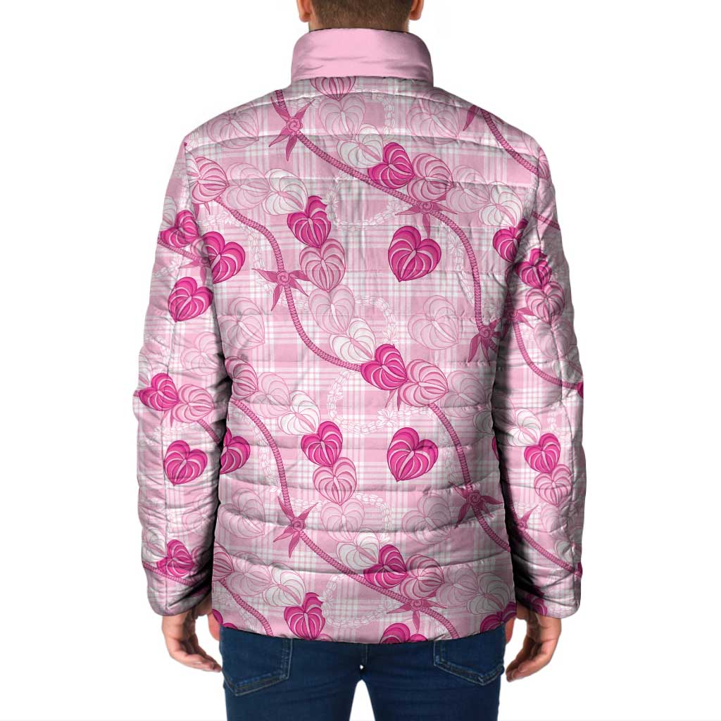 Anthurium Pikake Ti Leaf Palaka Padded Jacket Pink Version LT01 - Polynesian Pride