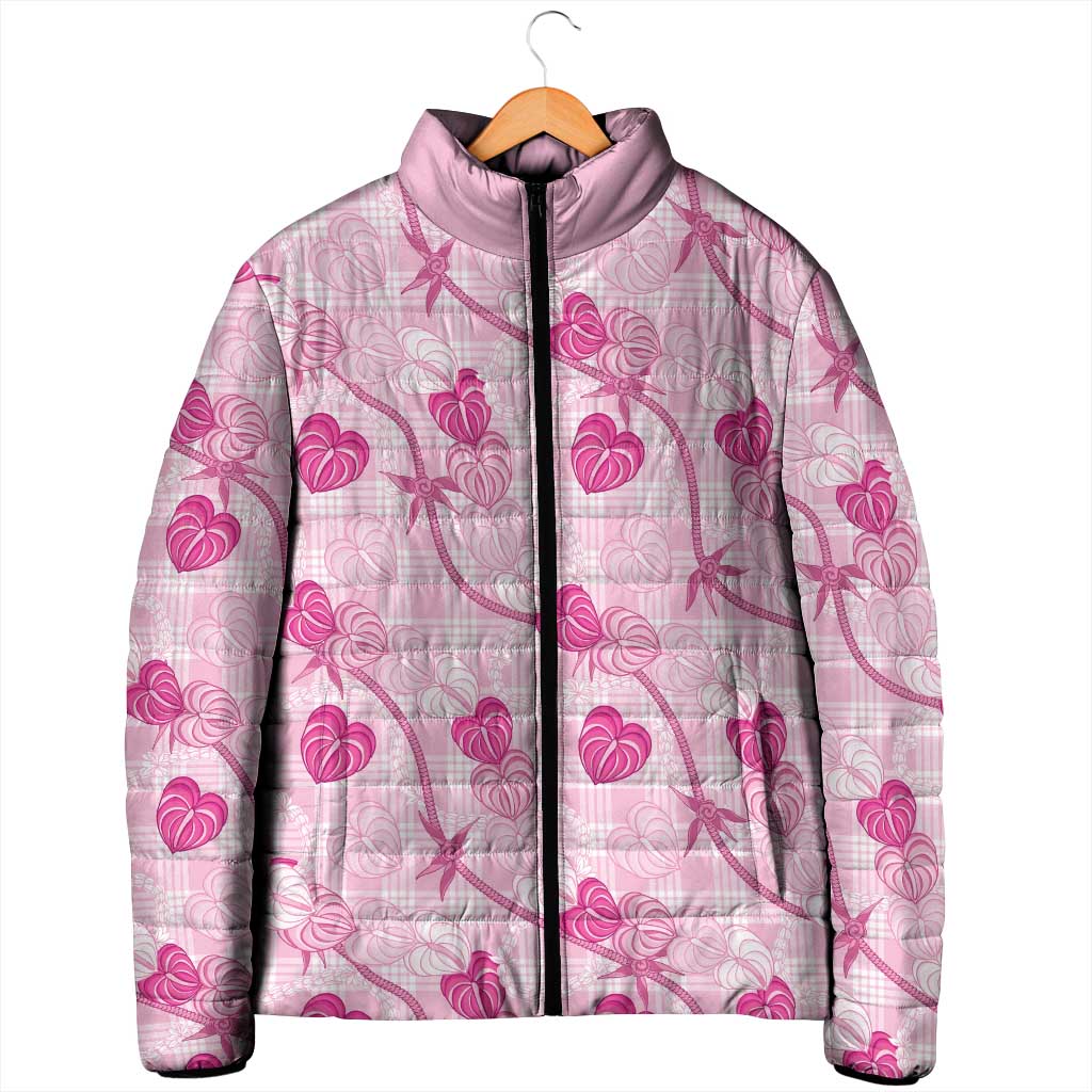Anthurium Pikake Ti Leaf Palaka Padded Jacket Pink Version LT01 - Polynesian Pride