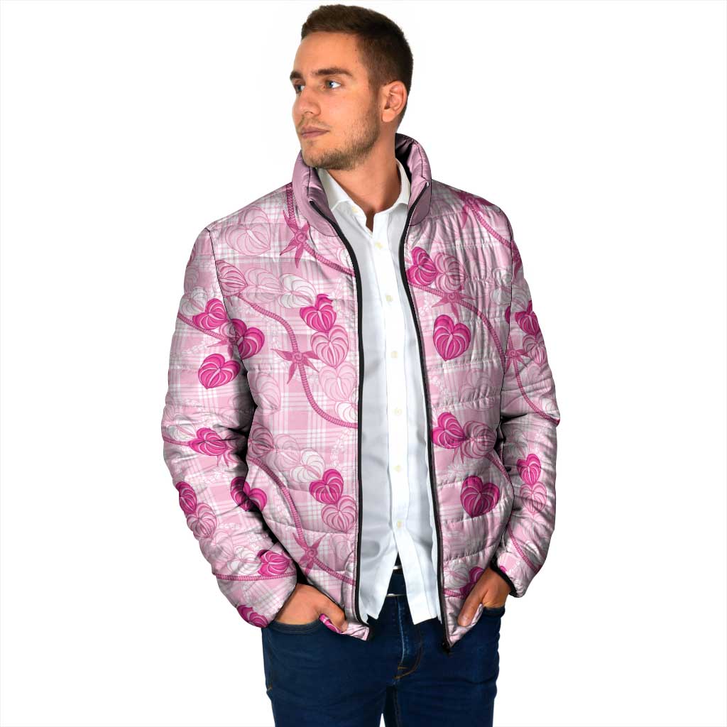 Anthurium Pikake Ti Leaf Palaka Padded Jacket Pink Version LT01 - Polynesian Pride