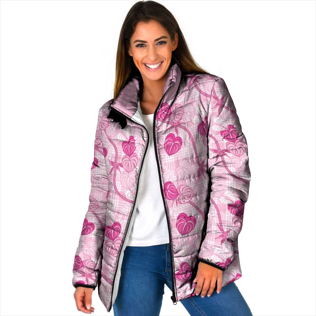 Anthurium Pikake Ti Leaf Palaka Padded Jacket Pink Version LT01 Women Pink - Polynesian Pride
