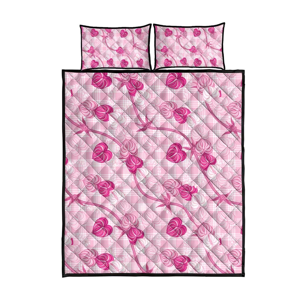 Anthurium Pikake Ti Leaf Palaka Quilt Bed Set Pink Version LT01 - Polynesian Pride