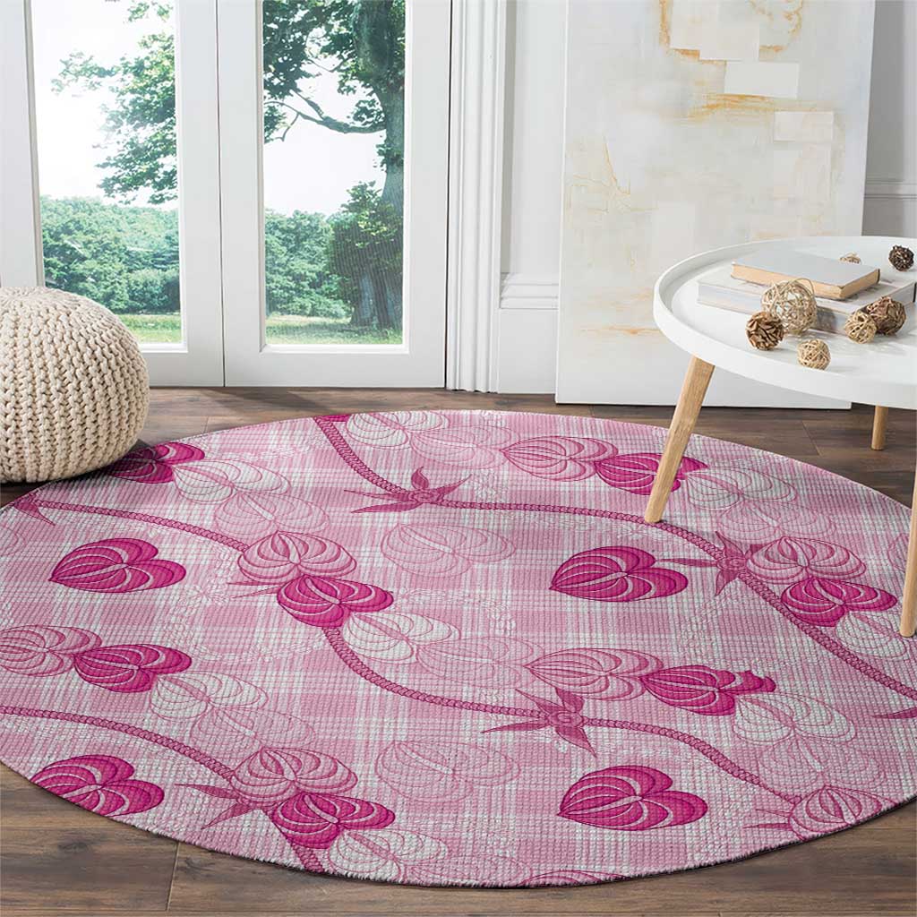 Anthurium Pikake Ti Leaf Palaka Round Carpet Pink Version LT01 - Polynesian Pride