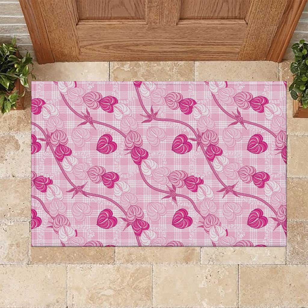Anthurium Pikake Ti Leaf Palaka Rubber Doormat Pink Version LT01 Pink - Polynesian Pride