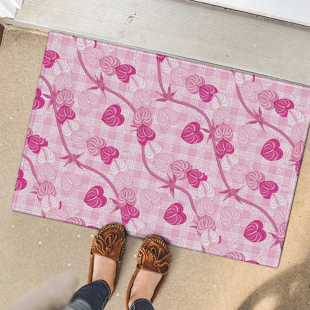 Anthurium Pikake Ti Leaf Palaka Rubber Doormat Pink Version LT01 - Polynesian Pride