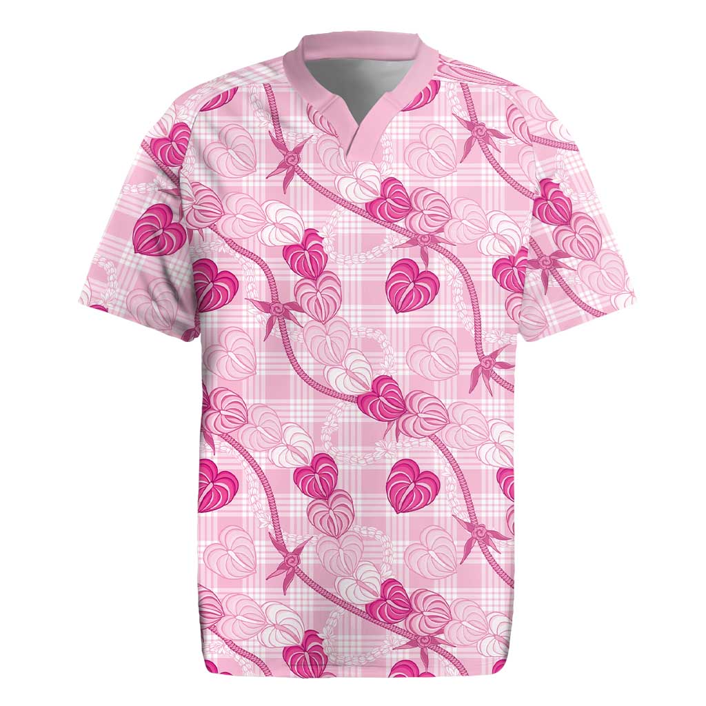 Anthurium Pikake Ti Leaf Palaka Rugby Jersey Pink Version LT01 Pink - Polynesian Pride