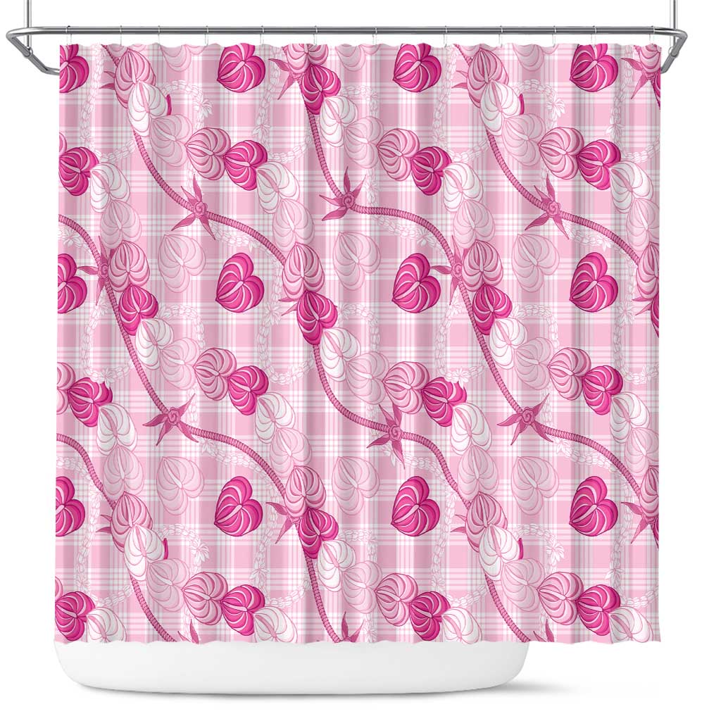 Anthurium Pikake Ti Leaf Palaka Shower Curtain Pink Version LT01 Pink - Polynesian Pride